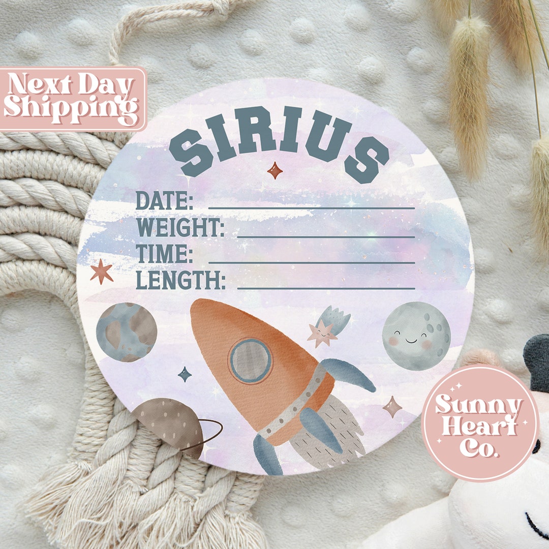 Personalized Rocketship Round Wood Baby Birth Stat Sign Nursery Decor ...