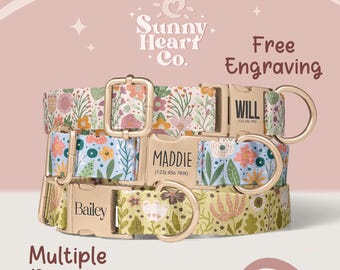 Personalized Dog Collar, Custom Pet Collar With Name Tag, Adjustable Dog Collar With Floral Design, Durable Pet Accessory For Dogs(Z-69)