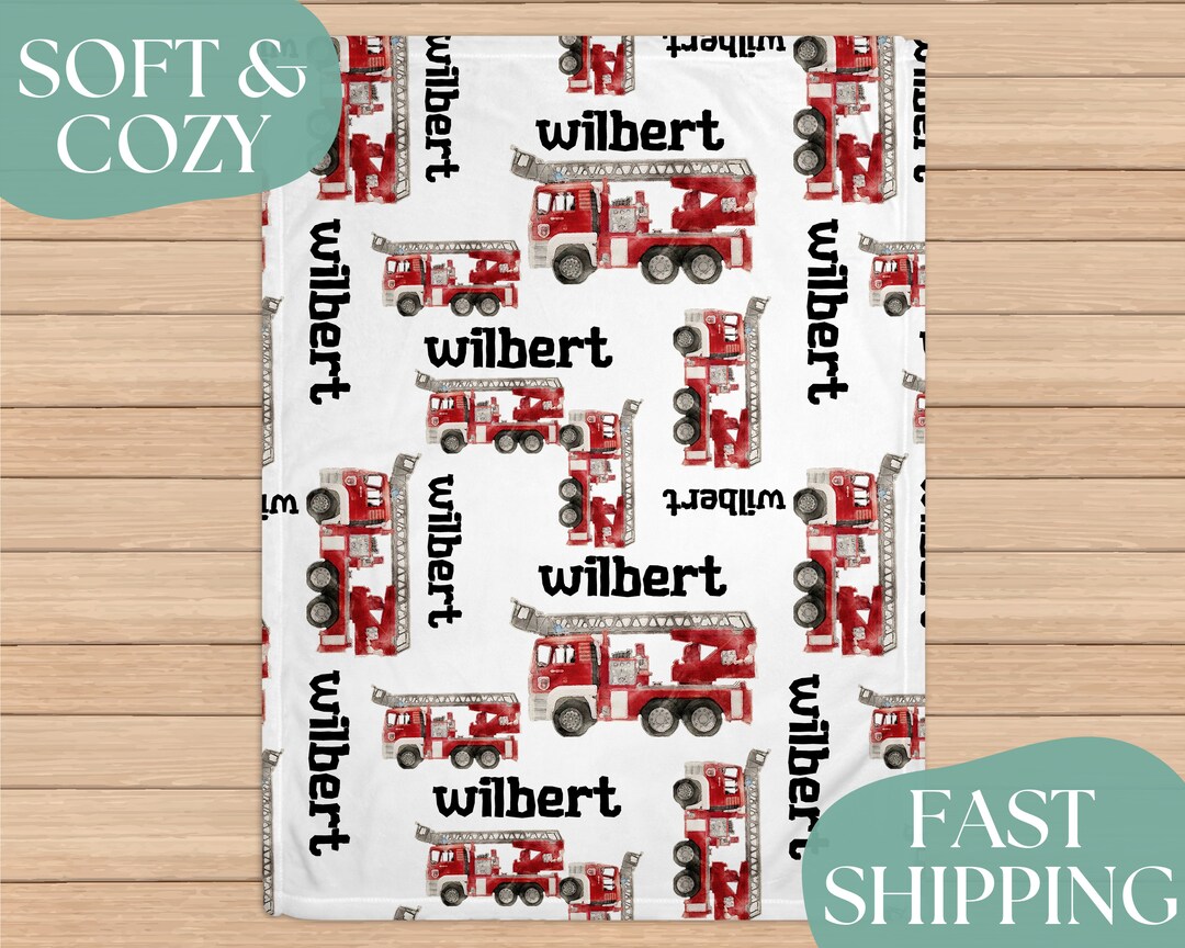 Personalized Baby Blanket Boy Firetruck Personalized Blanket
