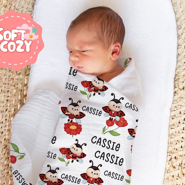 Babyhug Hooded Wrapper Ladybug Print - Blue & White