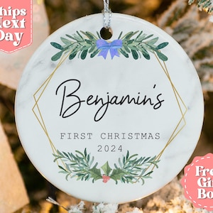 Baby&#39;s First Christmas Ornament - Personalized First Christmas Baby Boy Ornament - Custom Baby Name Christmas Ornament OR-0061