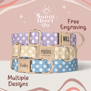 Personalized Dog Collar, Custom Pet Name Tag Collar, Durable Floral Fabric Dog Collar, Adjustable Pet Collar For Dogs(Z-64)