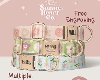 Personalized Dog Collar, Custom Pet Collar With Name Tag, Adjustable Floral Dog Collar For Pets, Cute Dog Accessories For Small Dogs(Z-70)