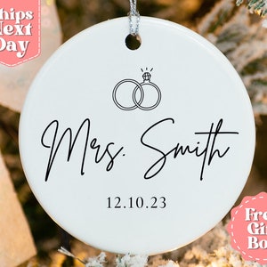 Personalized Mrs Sweatshirt - Custom Anniversary Wedding Gift - Mrs Neckline Embossed Sweater, Wedding Date Sleeve, Bride To Be OR-0209