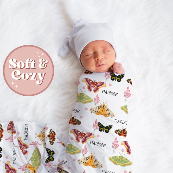 Butterfly Print Custom Baby Girl Swaddle - Taxidermist New Mom Gift - Hospital Outfit - Baby Shower Gift S-171