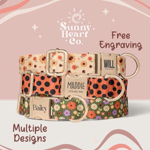 Fall Floral Dog Collar, Personalized Pet Collar For Autumn, Cute Flower Print Collar For Dogs, Seasonal Dog Accessory, Custom Pet Gift(Z-33)