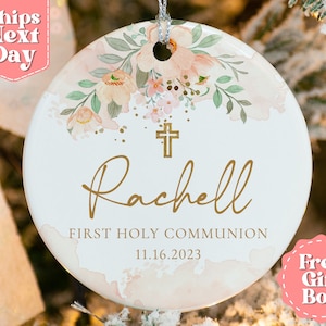 Personalized Christening Girls Ornament - Name + Date Custom Baptism Ornament - Floral Christened Ornament Keepsake OR-0309