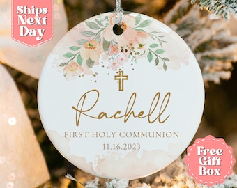 Personalized Christening Girls Ornament - Name + Date Custom Baptism Ornament - Floral Christened Ornament Keepsake OR-0309