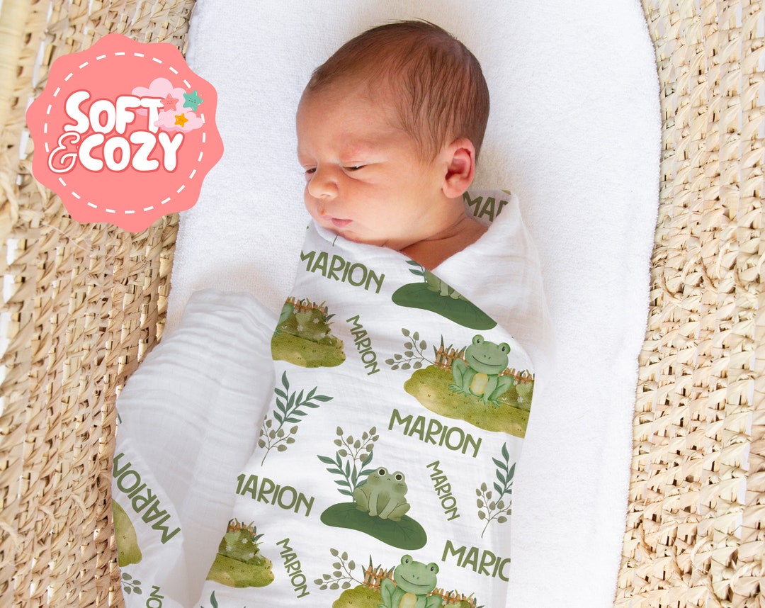 Frog Baby Boy, Girl Swaddle Frog Baby Blanket With Name Frog Nursery