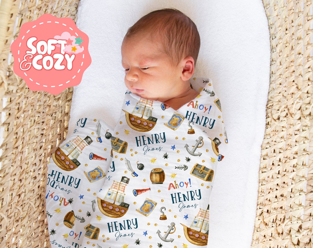 Pirate Baby Boy Swaddle Treasure Chest Newborn Swaddle With Name Pirate Nursery Theme S437 Etsy