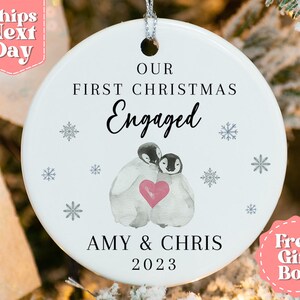 Personalised First Christmas Engaged Bauble - Custom 1st Xmas Engaged Penguin Ornament - Engagement Keepsake - Engaged 2024 OR-0251