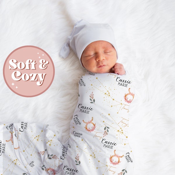 Taurus Zodiac, Astrology Custom Baby Girl Swaddle - April, May Born Baby - Hospital Outfit - Newborn Baby Shower Gift S-145