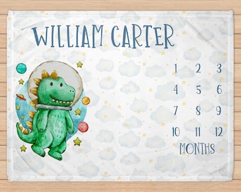 Space Dinosaur Milestone Blanket, Outer Space Nursery Blanket, Space Baby Milestone Blanket, Dinosaur Blanket, Dinosaur Nursery RB-297