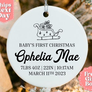 Baby&#39;s First Christmas Name Ornament - Stroller Birth Stats Ornament - Custom Baby Name Christmas Ornament - Baby&#39;s Keepsake OR-0116