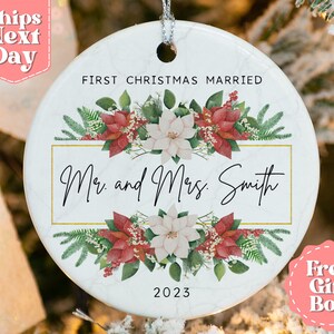 First Christmas Married Ornament - Mr and Mrs Tree Christmas Ornament - Personalized Our First Christmas Married Ornament OR-0073
