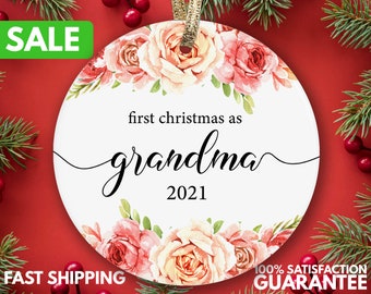 First Christmas As Grandma Ornament 2022 - Floral New Grandma Ornament - New Grandma Christmas Gift - Personalized First Time Grandma K-107