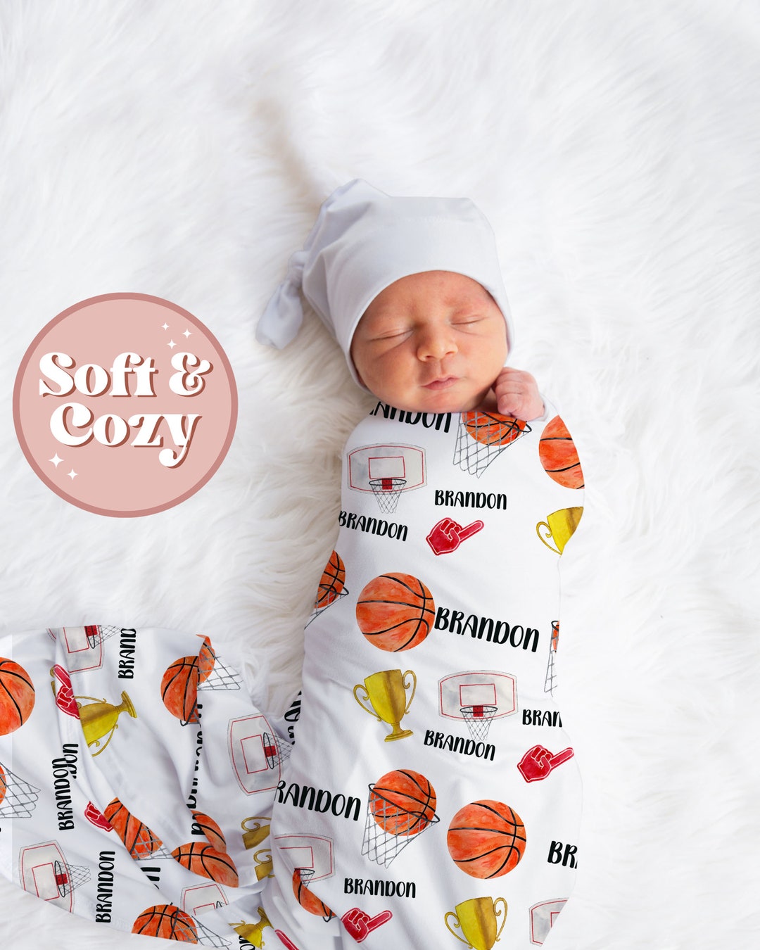 Basketball Swaddle Set, Basketball Baby Blanket, Personalized Sports