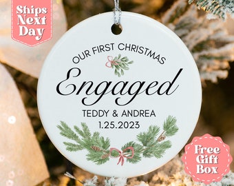 Engaged Christmas Ornament - Custom Engagement Keepsake Burgundy - Personalized First Christmas Engaged - Engaged 2023 OR-0046