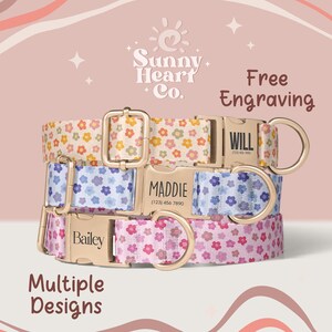 Floral Dog Collar For Pets, Custom Name Tag Pet Collar, Personalized Adjustable Collar For Dogs, Cute Dog Accessories Gift Idea(Z-110)
