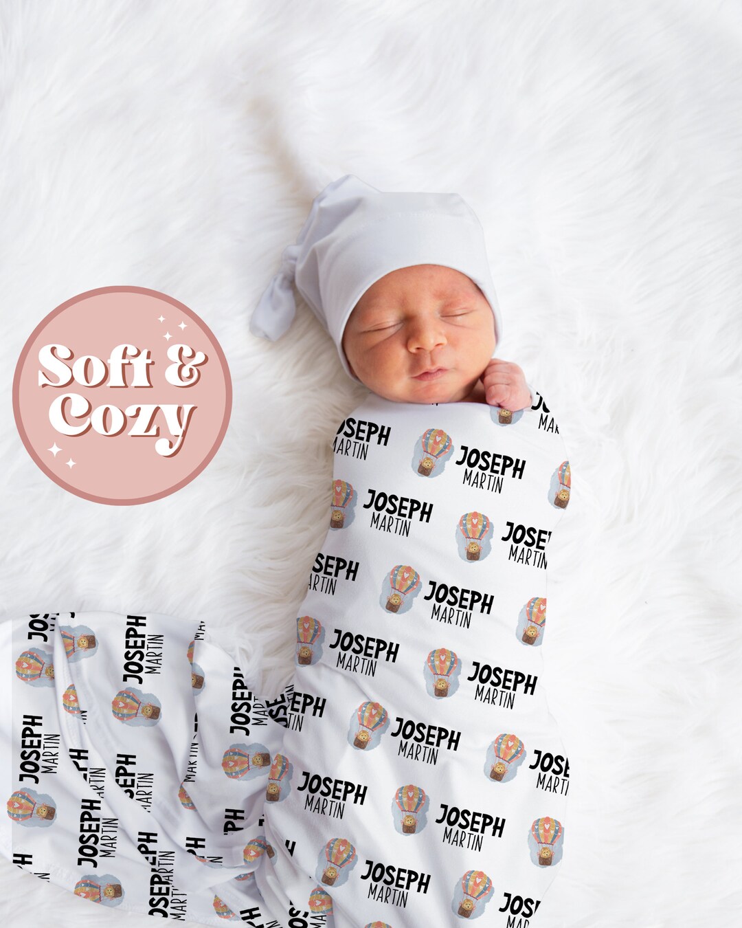 FIRST BABY - Hot Air Ballon Swaddle Blanket - Pink