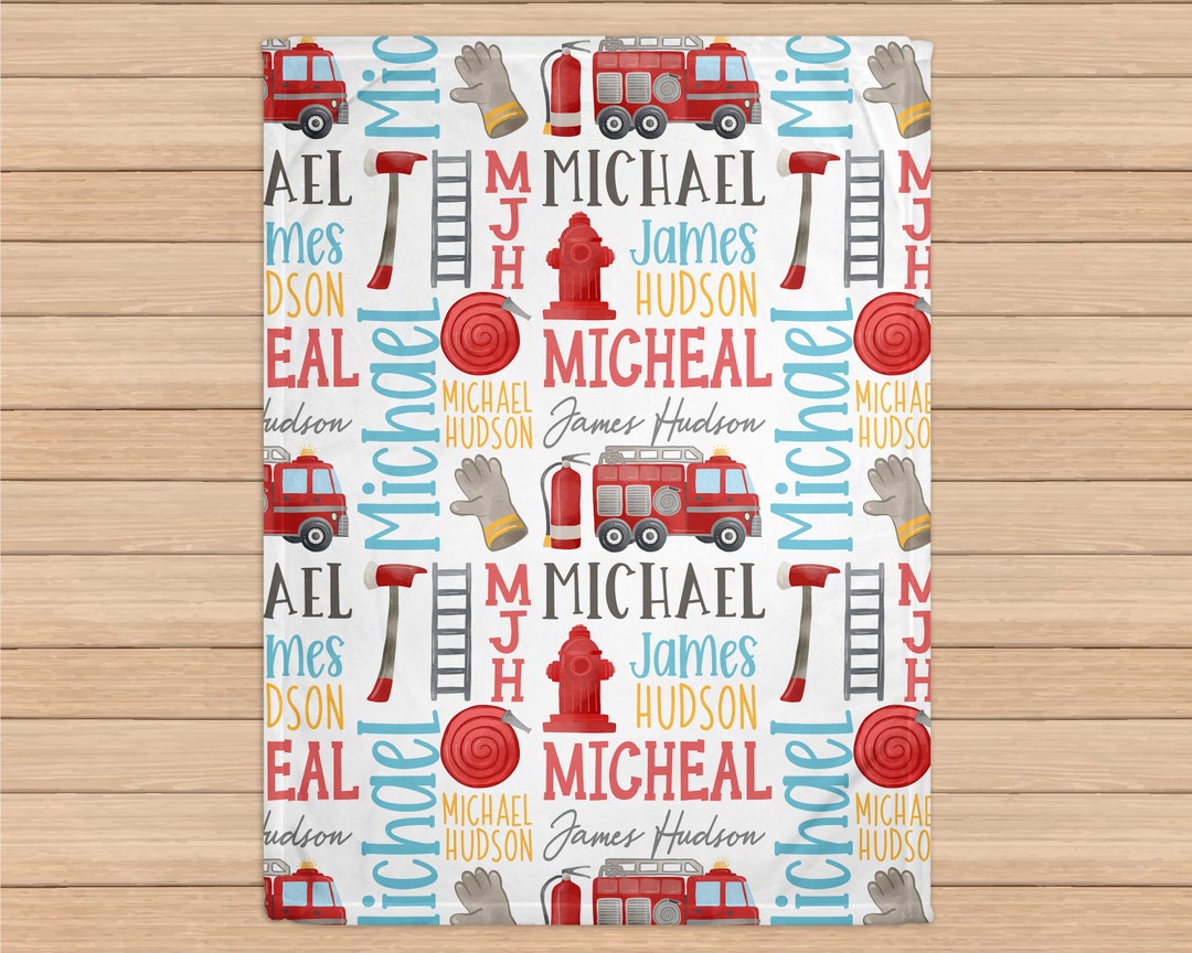 Personalized Baby Blanket Boy Firetruck Personalized Blanket