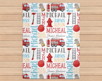 Personalized Baby Blanket - Boy Firetruck Personalized Blanket - Personalized Fire Truck Blanket - Fireman Baby Blanket RB-239