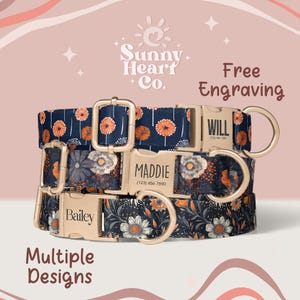 Personalized Dog Collar, Custom Pet Collar With Name Tag, Cute Floral Dog Collar For Pets, Adjustable Collar For Dogs(Z-95)