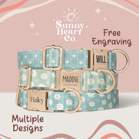 Floral Dog Collar With Custom Name Tag, Personalized Pet Collar For Dogs, Adjustable Fabric Dog Collar, Gift For Dog Lovers(Z-74)