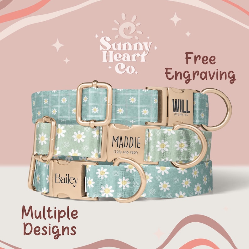 Floral Dog Collar With Custom Name Tag, Personalized Pet Collar For Dogs, Adjustable Fabric Dog Collar, Gift For Dog Lovers(Z-74) image 1