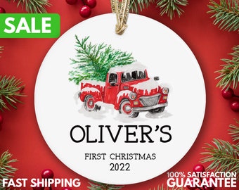Baby's First Christmas Ornament - Personalized First Christmas Truck Ornament - Custom Baby Boy Truck Ornament R-005