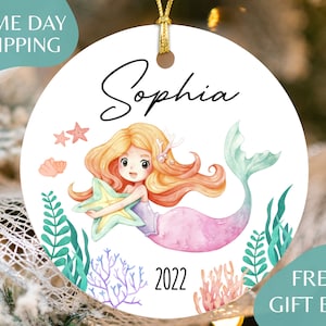 Personalized Mermaid Ornament - Christmas Gift for girl - Custom Kids Christmas Gift - Child Ornament - 2022 Holiday Keepsake R-094