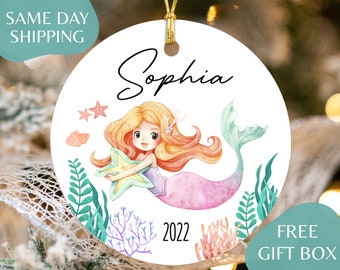 Personalized Mermaid Ornament - Christmas Gift for girl - Custom Kids Christmas Gift - Child Ornament - 2024 Holiday Keepsake R-094