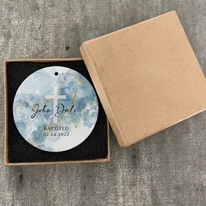 Personalized Baptism Ornament - Name + Date Custom Baptized Ornament - Blue Watercolor Christened Ornament Keepsake K-038 image 5