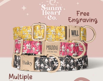 Floral Dog Collar, Custom Pet Collar With Name Tag, Adjustable Collar For Dogs, Personalized Dog Collar Gift, Cute Dog Accessory(Z-20)