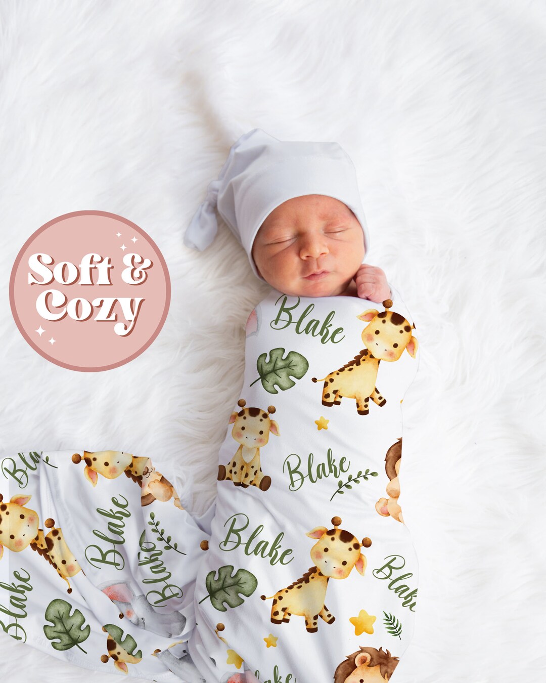 Safari Blanket, Safari Swaddle Blanket, Personalized Baby Blanket
