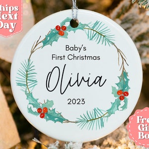 Baby Name Ornament - Baby&#39;s First Christmas Ornament 2024 - Custom Baby Name Christmas Ornament - Baby&#39;s Keepsake Ornament OR-0115
