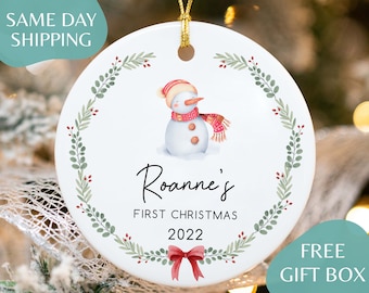 Baby&#39;s First Christmas Ornament - Personalized First Christmas Elf Ornament - Custom Baby Name Christmas Ornament - Baby Boy Elf  K-049