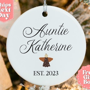 Aunt Christmas Ornament 2024 - Auntie Christmas Ornament- Personalized Aunt Christmas Ceramic - Custom Aunt Pregnancy Reveal OR-0529