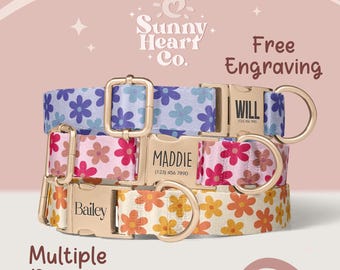 Floral Dog Collar, Custom Pet Collar With Name Tag, Adjustable Dog Collar For Small Medium Large Dogs, Personalized Pet Accessory(Z-65)