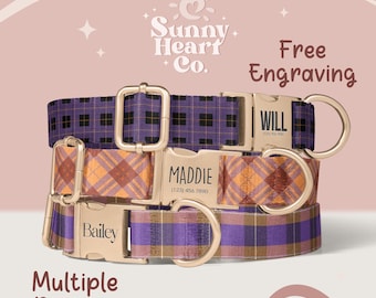 Plaid Dog Collar For Halloween, Personalized Pet Collar With Name Tag, Fall Dog Accessory, Custom Dog Collar For Autumn, Pet Gift Idea(Z-36)