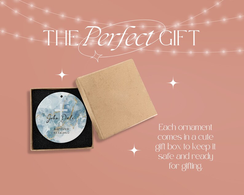 Personalized Baptism Ornament - Name + Date Custom Baptized Ornament - Blue Watercolor Christened Ornament Keepsake K-038 image 2