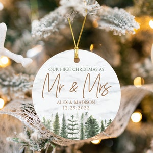 First Christmas Married Ornament Mr and Mrs Sprig Christmas Ornament Our First Christmas Married as Mr and Mrs Personalized R-003 image 3