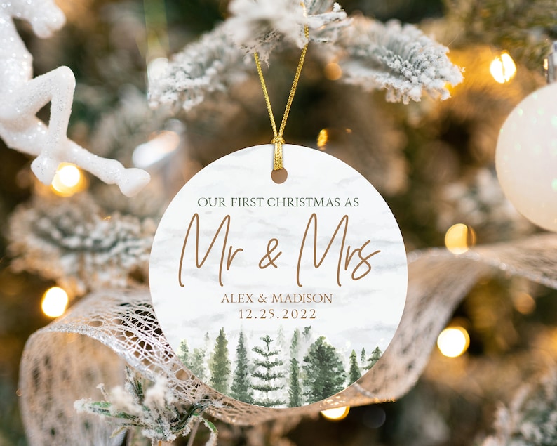First Christmas Married Ornament Mr and Mrs Sprig Christmas Ornament Our First Christmas Married as Mr and Mrs Personalized R-003 image 3