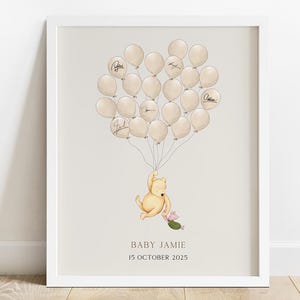 Winnie the Pooh Baby Shower Signature Guest Book. Pooh Guestbook Sign. Printable Birthday Template, Sign a Balloon Poster Party Decor. N1