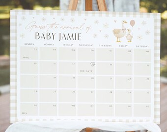 Mother Goose Sign. Silly Goose Due Date Calendar, Editable Game, Guess Baby's Birth Date, Downloadable Template, Fun Baby Prediction Sign G4