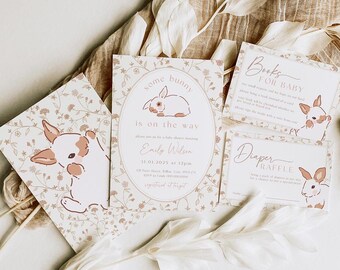Some Bunny is on the Way Baby Shower Invite. Floral Easter Invitation. Vintage Editable Template. Gender Neutral Girl Boy Spring Party. R6