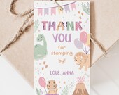 Dinosaur Birthday Party Favor Tags Printable Gift Label Girls Cute Baby Dino Theme Supplies Custom Thank You For Stomping By Note Favour D2