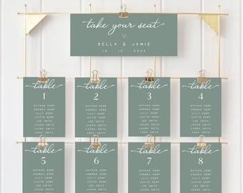 Seating Chart Cards. Wedding Seating Chart. Seating Chart Wedding. Sage Green Wedding Signage. Wedding Table Chart. Wedding Seating Template