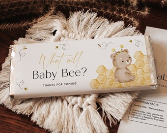 What Will Baby Bee Gender Reveal Custom Candy Favor. Parents to Bee Baby Shower Chocolate Favor for Guests. Hershey Bar Wrapper Labels. J1