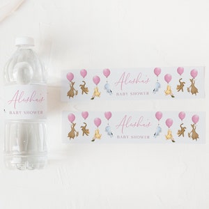 Winnie the Pooh Girl Water Bottle Favor for Guests. Custom Baby Shower Sticker Labels. Vintage Pooh Bear Digital Printable Party Template G1